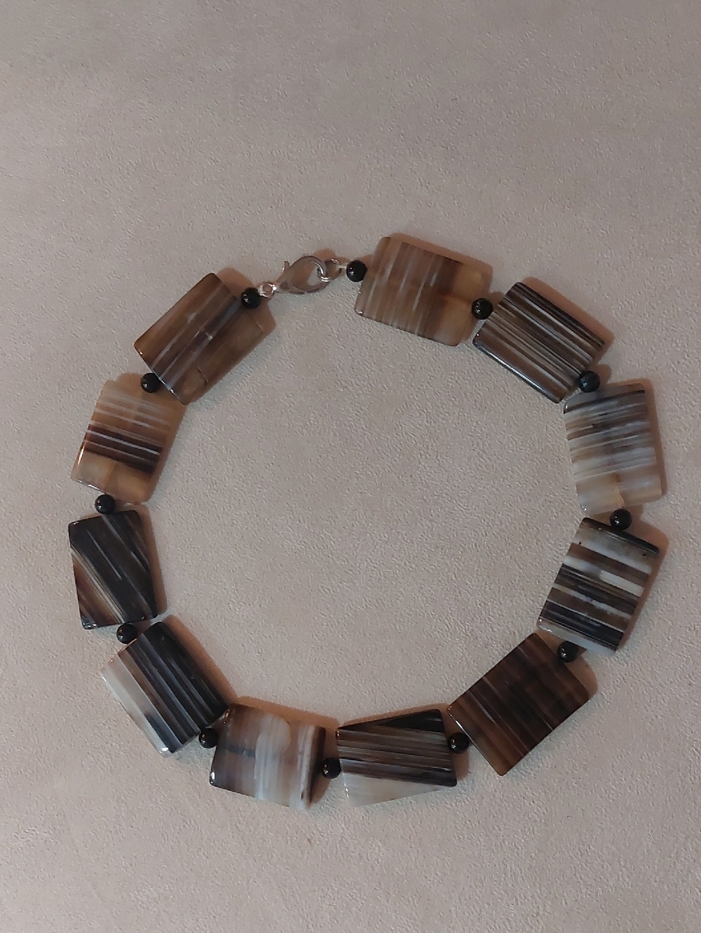 Vintage, Striped Brown Agate Rectangle Bead Necklace - Polished Brown Stone